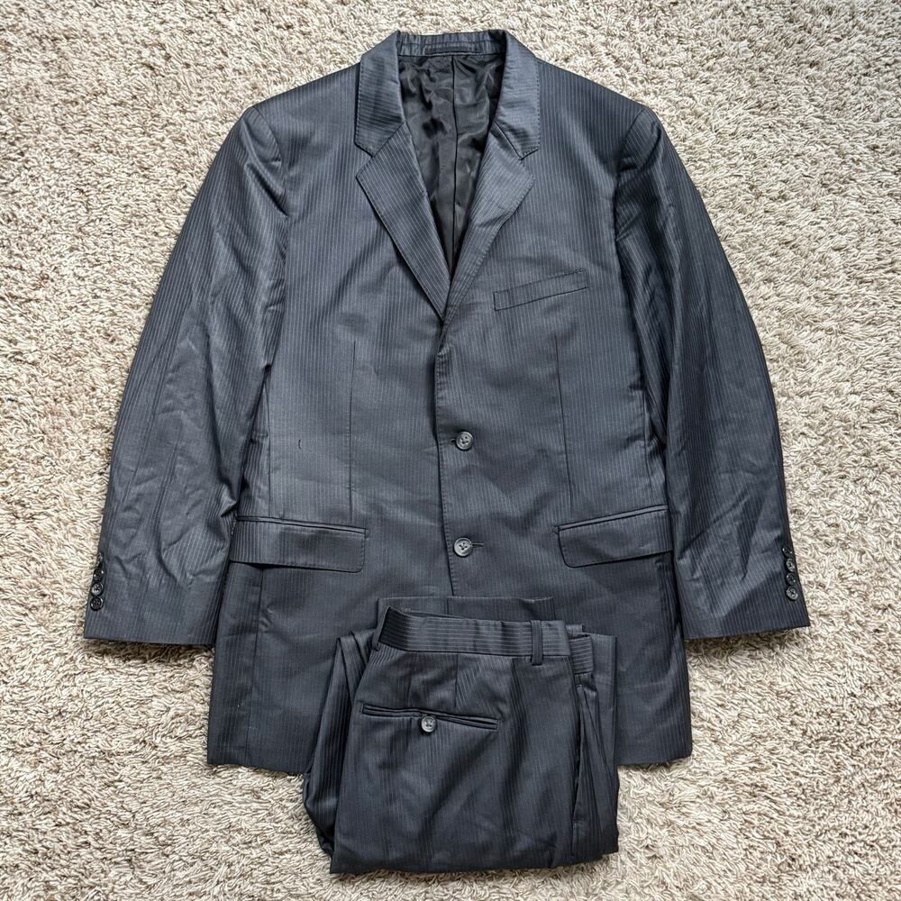 Theory Dark Grey Striped Wool Suit Jacket & Pants US Size 38 R / 32” Waist